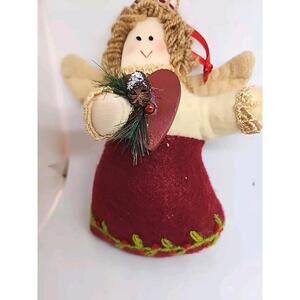 Angel Wood Primitive Folk Art Rustic Farmhouse Ornament Fabric Heart